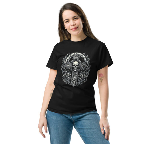 Celtic Cross Graphic Art Goth Metal Tee (black, navy) - Image 3