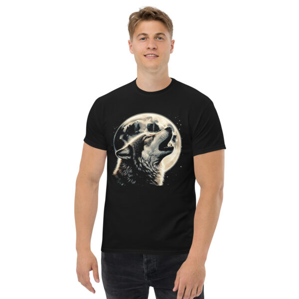 Wolf Howling at Moon Detailed Art Graphic Tee - Image 5