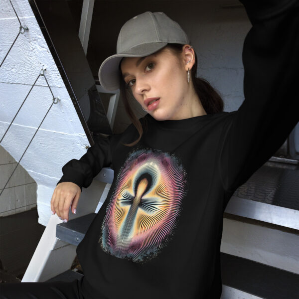 Retro Psychedelic Op Art Egyptian Ankh Symbol Sweatshirt (black, navy) - Image 3