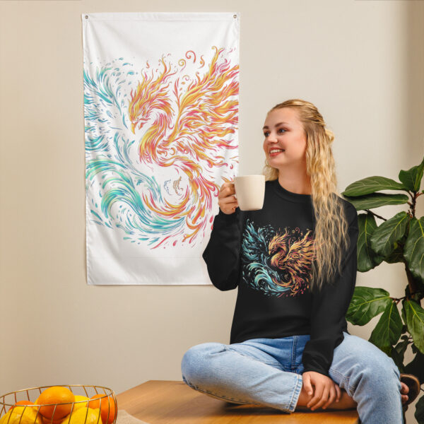 Fire Water Phoenix Sweatshirt (Black, Navy) - Image 3