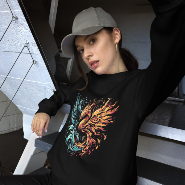 Fire Water Phoenix Sweatshirt (Black, Navy) - Image 4