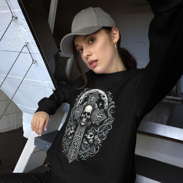 Celtic Cross and Skull Ornate Goth Sweatshirt (Black, Navy) - Image 2