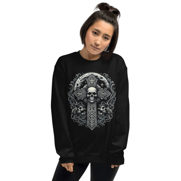 Celtic Cross and Skull Ornate Goth Sweatshirt (Black, Navy) - Image 3