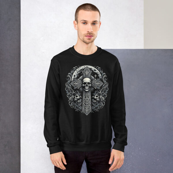 Celtic Cross and Skull Ornate Goth Sweatshirt (Black, Navy) - Image 4