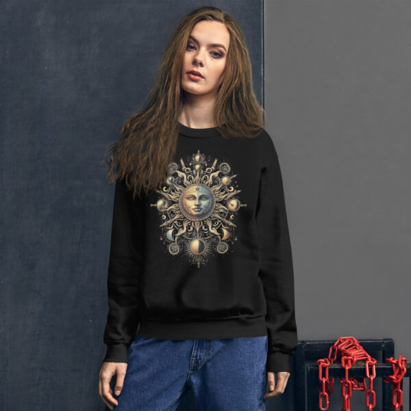 Sun Moon Tarot Inspired Alt-Spiritual Ornate Sweatshirt (Black, Navy) - Image 3