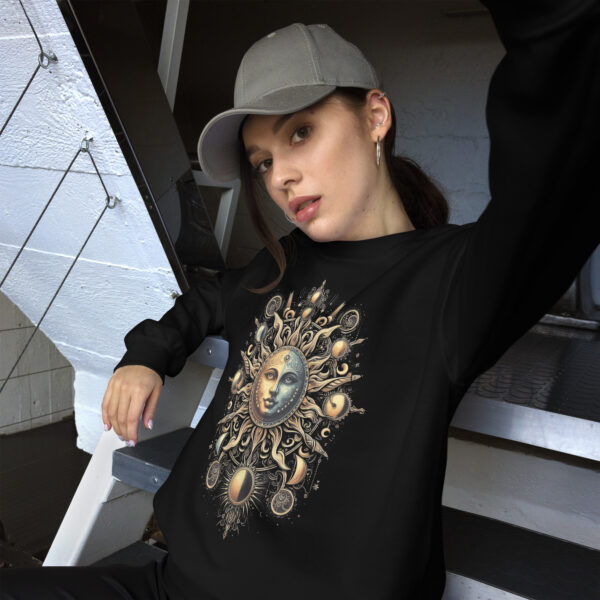 Sun Moon Tarot Inspired Alt-Spiritual Ornate Sweatshirt (Black, Navy) - Image 4