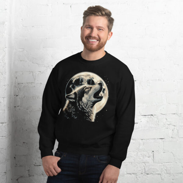 Howling Wolf Detailed Nature Graphic Sweatshirt (Black, Navy) - Image 4