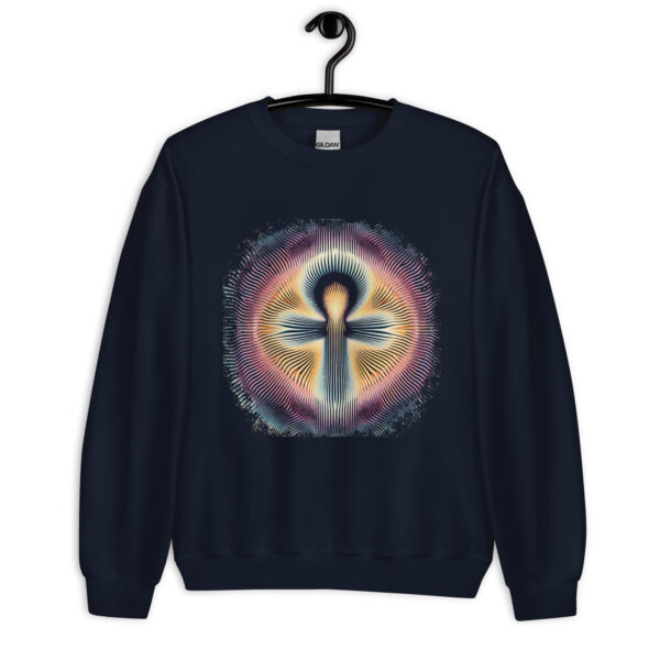 Retro Psychedelic Op Art Egyptian Ankh Symbol Sweatshirt (black, navy) - Image 5