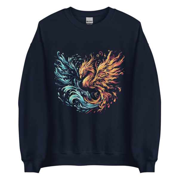 Fire Water Phoenix Sweatshirt (Black, Navy) - Image 8