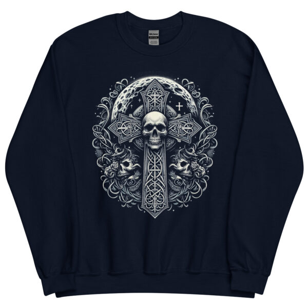 Celtic Cross and Skull Ornate Goth Sweatshirt (Black, Navy) - Image 8