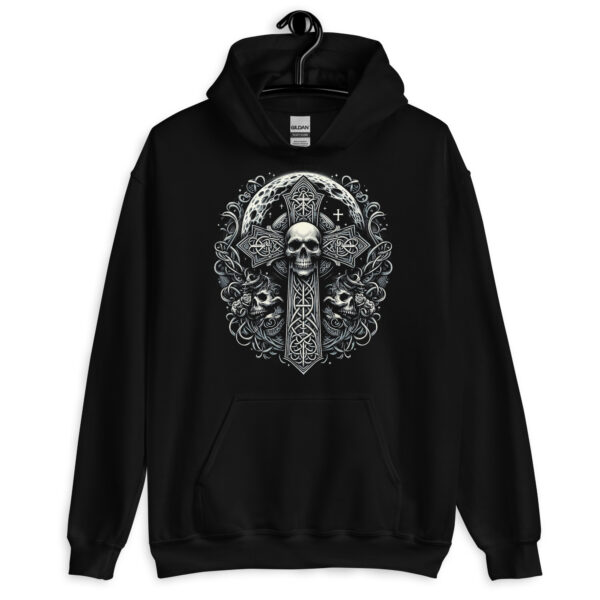 Celtic Cross Ornate Design With Skull Goth Hoodie (Black, Navy)