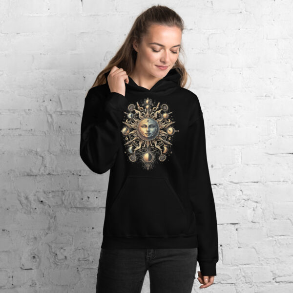 Sun Moon Tarot Mystical Design Hoodie (Black, Navy) - Image 3