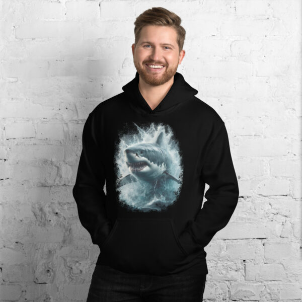 Great White Shark Detailed Art Graphic Hoodie (Black, Navy) - Image 3