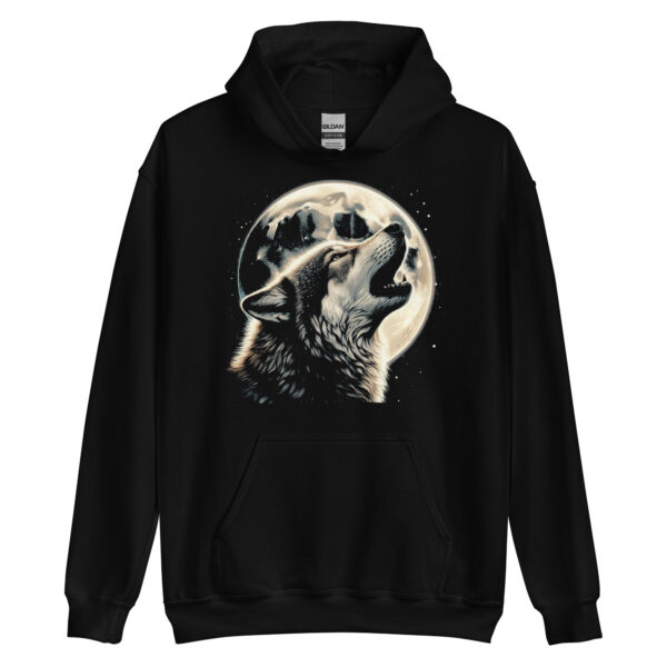 Wolf Howl Detailed Graphic Nature Hoodie (Black, Navy)