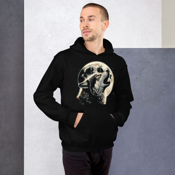 Wolf Howl Detailed Graphic Nature Hoodie (Black, Navy) - Image 3