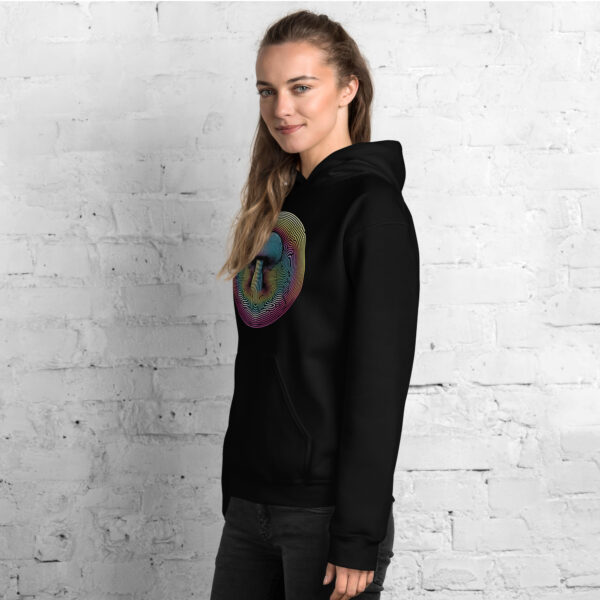 Retro Psychedelic Mushroom Op Art Hoodie (black, navy) - Image 6