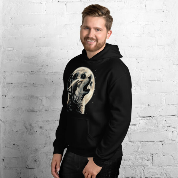 Wolf Howl Detailed Graphic Nature Hoodie (Black, Navy) - Image 5