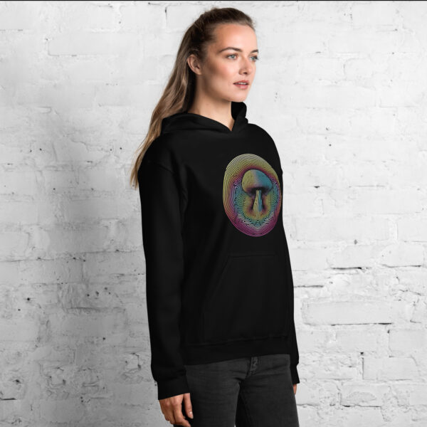 Retro Psychedelic Mushroom Op Art Hoodie (black, navy) - Image 5