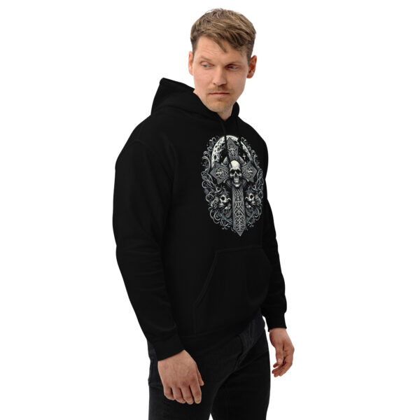 Celtic Cross Ornate Design With Skull Goth Hoodie (Black, Navy) - Image 7