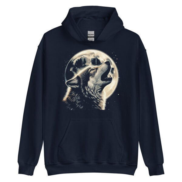 Wolf Howl Detailed Graphic Nature Hoodie (Black, Navy) - Image 6